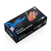 Миниатюра: Перчатки хоз. латексные L 50шт прочные High Risk,синие ADM